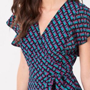 Diane Von Furstenberg Avaya Ruffled Crepe Patterned Wrap Dress Small